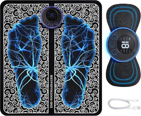Electric EMS Massager 2-in-1 Bundle for Foot & Neck Pain Relief - Portable, USB Rechargeable, Improves Blood Circulation for Men & Women